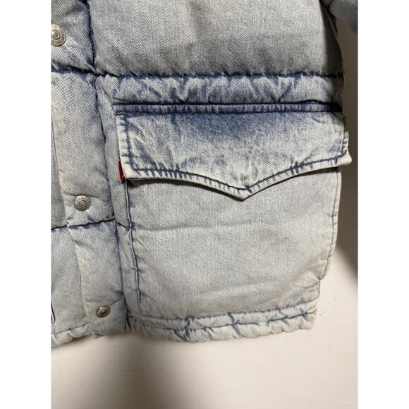 Levis Strauss Jacket Mens Small Light Wash Denim Down Puffer Coat RDS Warm - Picture 5 of 14